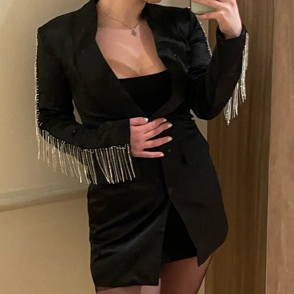 Pretty little thing diamanté embellished satin black blazer